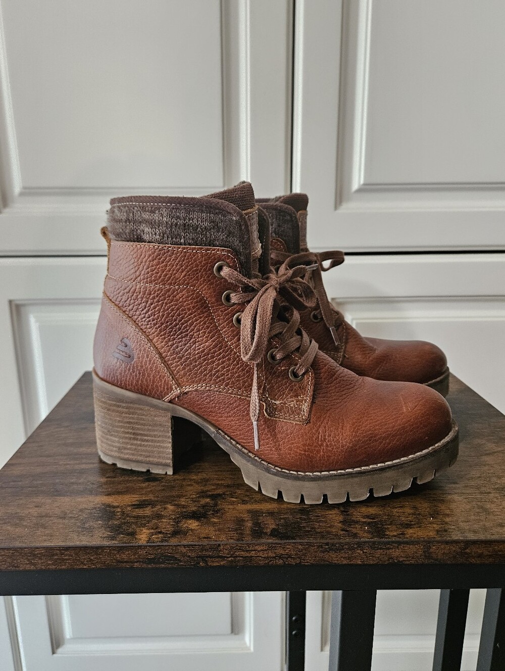 Bullboxer Melissa Brown Leather Block Heel Combat Boots Gorpcore Blokecore